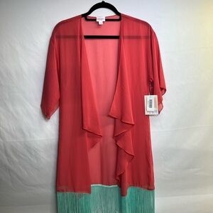 LuLaRoe Red and Green Sheer Swim Cover-Up